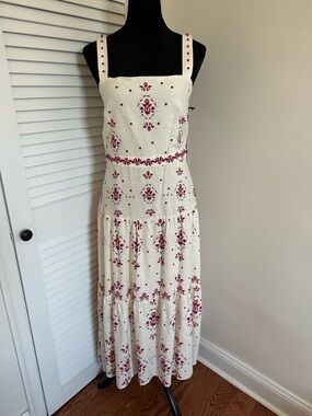 NWT Christian Lacroix Linen Dress, Size Medium, Floral, Beaded, Embroidered Maxi